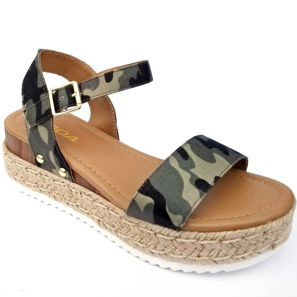 New Camouflage Open Toe Espadrille Flatform Sandal - Picture 1 of 2